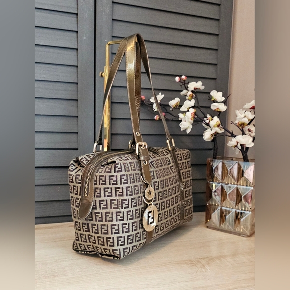 Authentic FENDI Boston Zucca Canvas Handbag - Picture 3 of 13